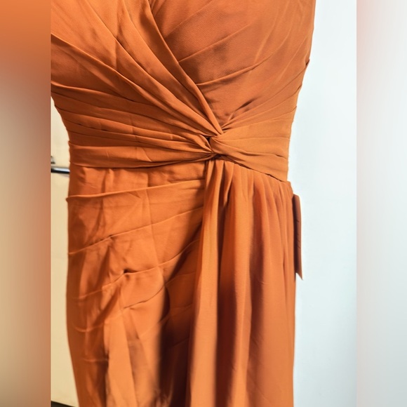 Cinnamon Orange A-Line Side Slit Chiffon Dress - Picture 3 of 9